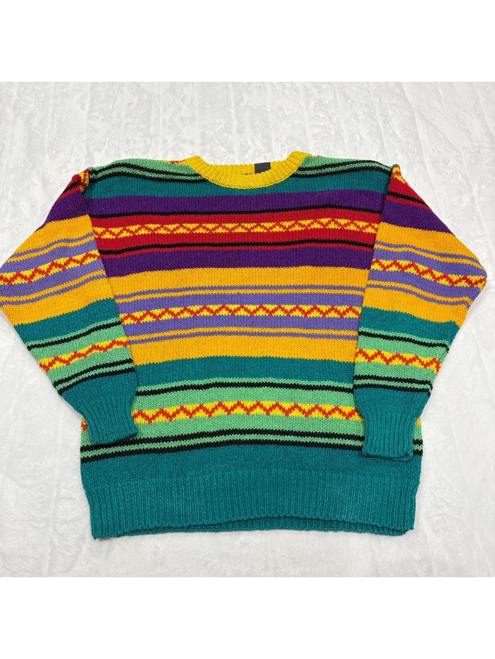 Lizwear Colorful Vintage Striped Sweater Women Size L Acrylic Cotton Knitwear